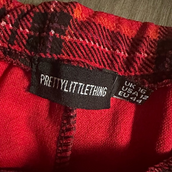 High Waisted PLT Red Tartan Plaid Wide Leg Pants Size 12 - Picture 2 of 4